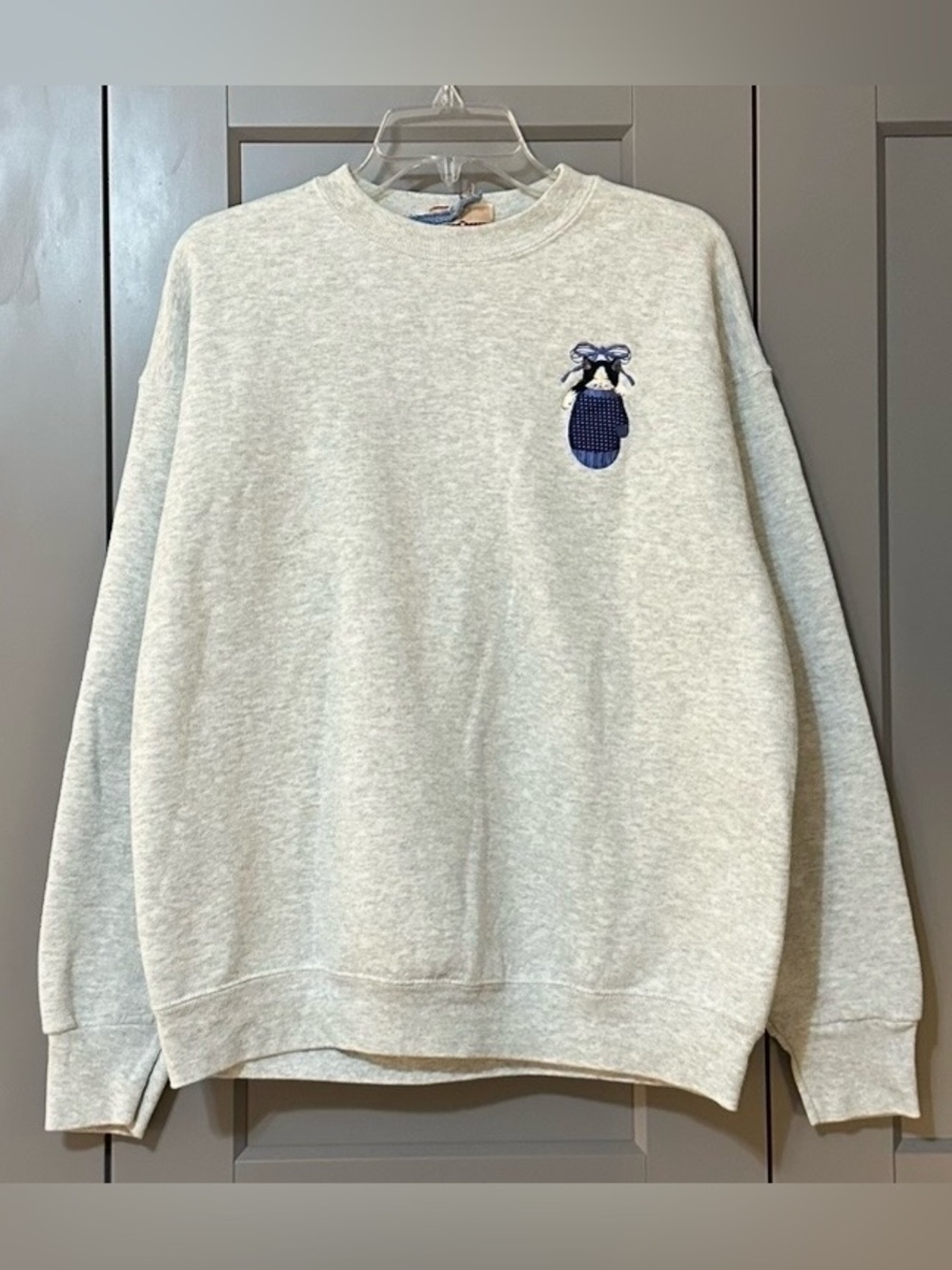 VTG Top Stitch by Morning Sun Embroidered Kitten in a Mitten Sweatshirt Gray L
